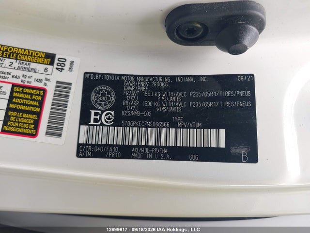 Aukcja sprzedaży 2021 Toyota Sienna Le/xle/xse/limited/platinum, vin: 5TDGRKEC7MS066566, numer aukcji: 12699617