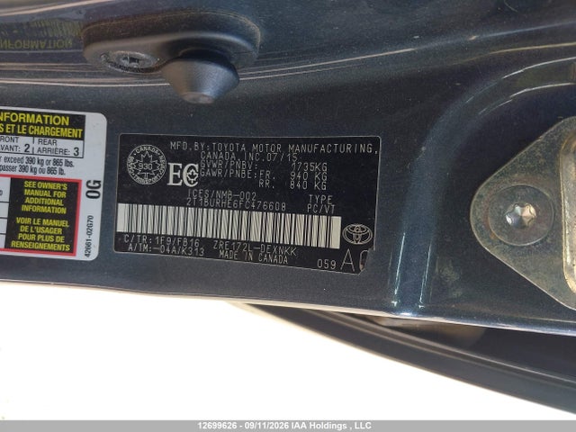 2T1BURHE6FC476608 Toyota Corolla L/le/le Pls/prm/s/s Pls