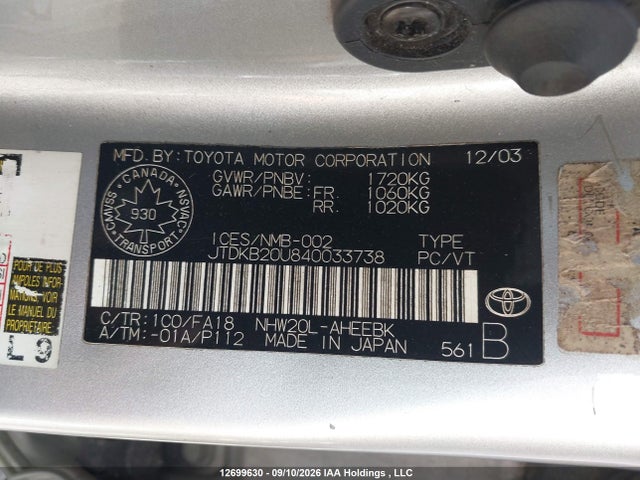Продаж на аукціоні авто 2004 Toyota Prius, vin: JTDKB20U840033738, номер лоту: 12699630