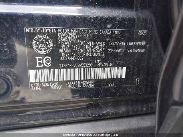 2025 Toyota Rav4 Xle მანქანა იყიდება აუქციონზე, vin: 2T3R1RFV0SW553290, აუქციონის ნომერი: 12699651