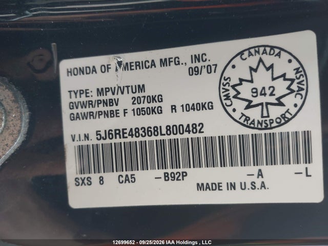 Aukcja sprzedaży 2008 Honda Cr-v Lx, vin: 5J6RE48368L800482, numer aukcji: 12699652