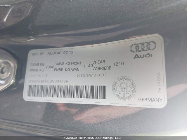 12699662 :رقم المزاد ، WAUWFBFH0DN004136 vin ، 2013 Audi A5 Premium Plus مزاد بيع