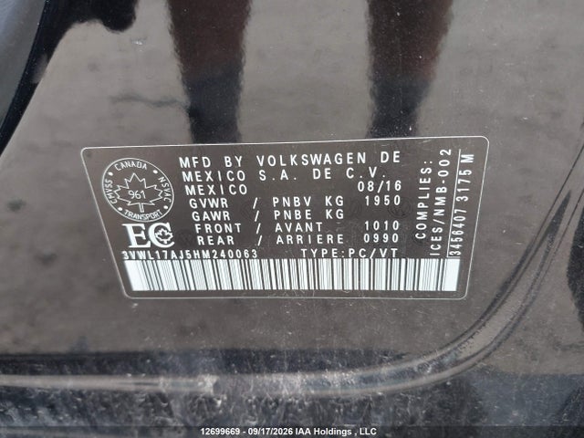Продажа на аукционе авто 2017 Volkswagen Jetta 1.8 Tsi Highline, vin: 3VWL17AJ5HM240063, номер лота: 12699669