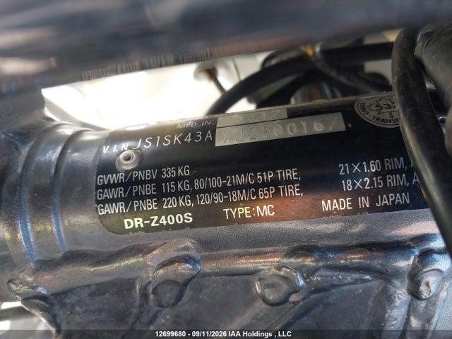 JS1SK43AXJ2100167 Suzuki Dr-z400 S