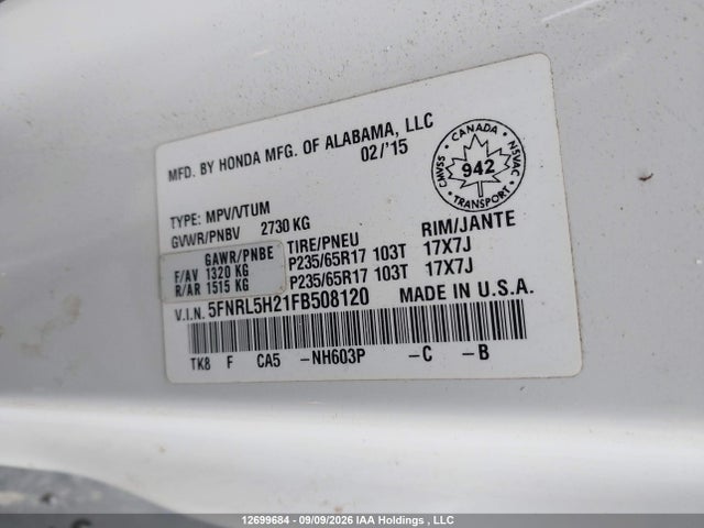 Honda ODYSSEY LX 2015 5FNRL5H21FB508120 Image 18