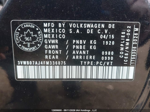 3VWB07AJ4FM336875 Volkswagen Jetta 1.8 Tsi Comfortline/1.8 Tsi Trendline+