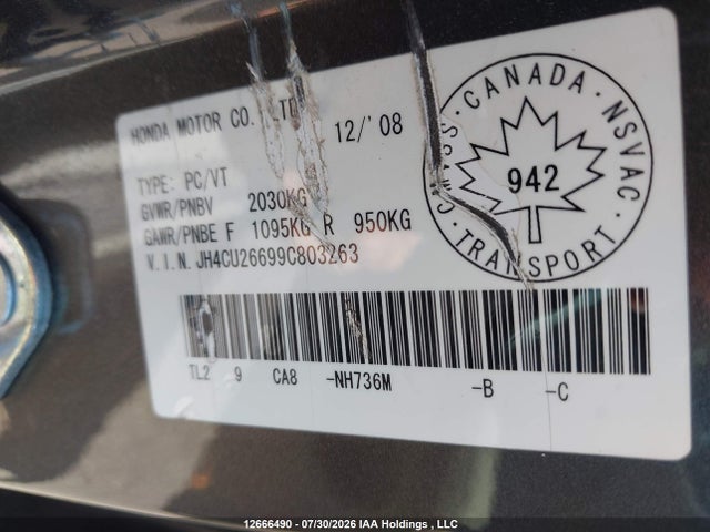 Aukcja sprzedaży 2009 Acura Tsx Premium/technology Package, vin: JH4CU26699C803263, numer aukcji: 12666490