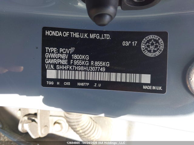 Aukcja sprzedaży 2017 Honda Civic Sport Touring, vin: SHHFK7H98HU307749, numer aukcji: 12684665