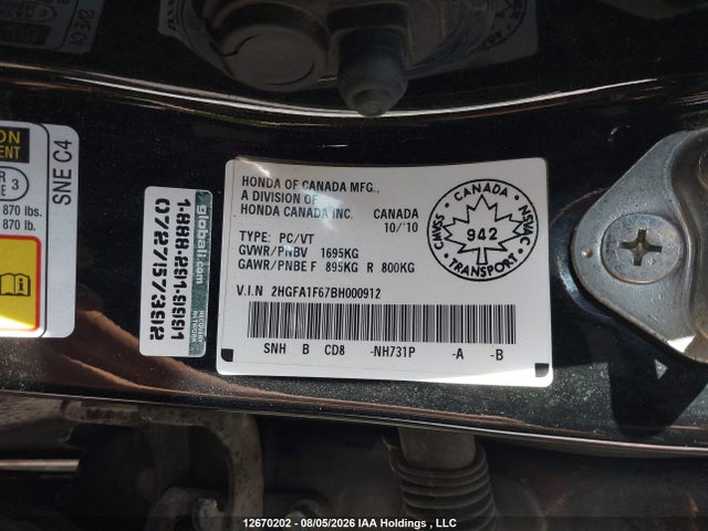 2011 Honda Civic Se მანქანა იყიდება აუქციონზე, vin: 2HGFA1F67BH000912, აუქციონის ნომერი: 12670202