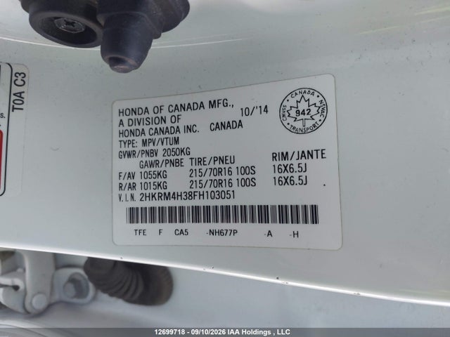 Aukcja sprzedaży 2015 Honda Cr-v Lx, vin: 2HKRM4H38FH103051, numer aukcji: 12699718