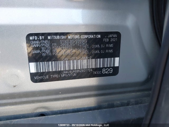 Продажа на аукционе авто 2022 Mitsubishi Outlander Le/le Premium/se/sel, vin: JA4J4UA88NZ601724, номер лота: 12699723