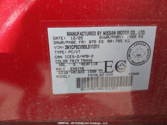Aukcja sprzedaży 2025 Nissan Kicks Play Sv Cvt, vin: 3N1CP5CV9SL511311, numer aukcji: 12699743