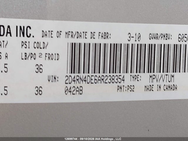 2010 Dodge Grand Caravan Se მანქანა იყიდება აუქციონზე, vin: 2D4RN4DE6AR238354, აუქციონის ნომერი: 12699744