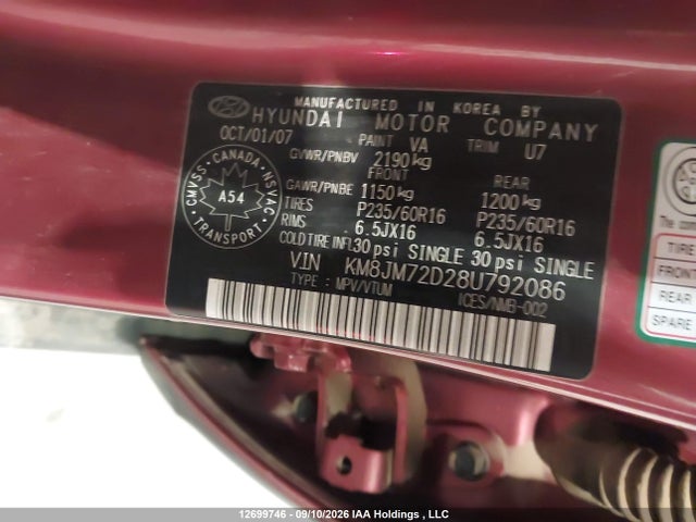 Продаж на аукціоні авто 2008 Hyundai Tucson Gl/gls, vin: KM8JM72D28U792086, номер лоту: 12699746