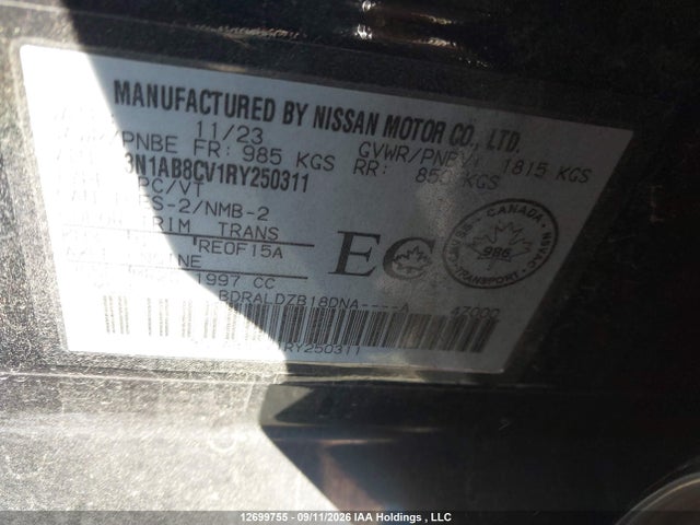 12699755 :رقم المزاد ، 3N1AB8CV1RY250311 vin ، 2024 Nissan Sentra مزاد بيع