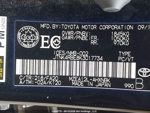 2019 Toyota Corolla Se/xse მანქანა იყიდება აუქციონზე, vin: JTNK4RBE8K3017734, აუქციონის ნომერი: 12699770