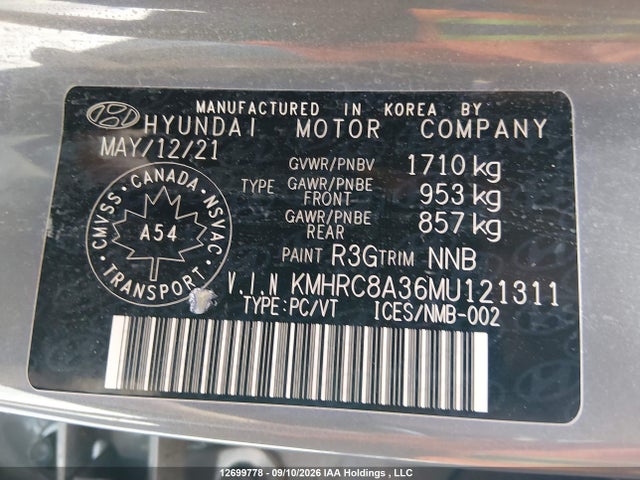 2021 Hyundai Venue Ultimate With Black Interior მანქანა იყიდება აუქციონზე, vin: KMHRC8A36MU121311, აუქციონის ნომერი: 12699778
