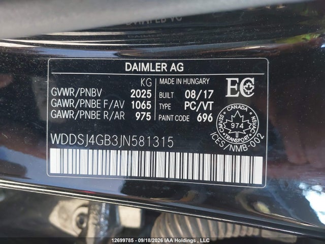 Aukcja sprzedaży 2018 Mercedes-benz Cla 250 4matic, vin: WDDSJ4GB3JN581315, numer aukcji: 12699785