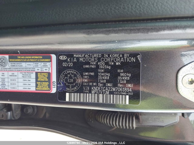 2021 Kia Seltos Sx მანქანა იყიდება აუქციონზე, vin: KNDETCA22M7061894, აუქციონის ნომერი: 12699794