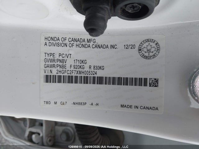 Honda CIVIC EX 2021 2HGFC2F7XMH005324 Image 9