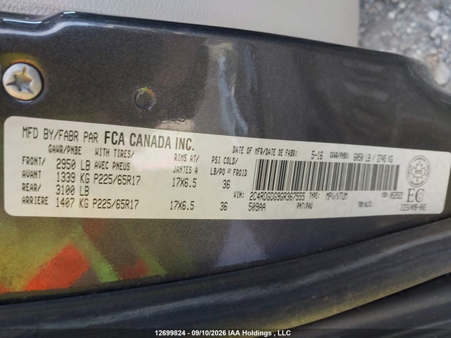 12699824 :رقم المزاد ، 2C4RDGDG9GR367555 vin ، 2016 Dodge Grand Caravan Crew مزاد بيع