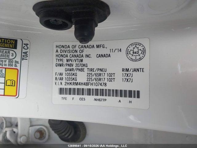 Продажа на аукционе авто 2015 Honda Cr-v Se, vin: 2HKRM4H48FH107478, номер лота: 12699841