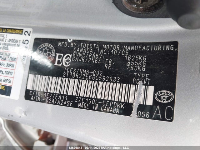 Aukcja sprzedaży 2006 Toyota Corolla Ce/le/sport, vin: 2T1BR32E66C592933, numer aukcji: 12699848