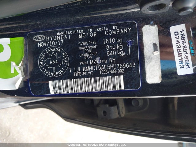 KMHCT5AE5HU369643 Hyundai Accent
