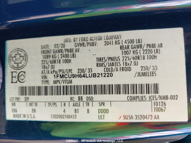 Ford ESCAPE SEL 2020 1FMCU9H64LUB21220 Image 19
