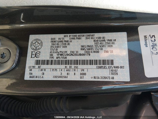 Продаж на аукціоні авто 2025 Ford Escape Active, vin: 1FMCU9GN2SUB08179, номер лоту: 12699864
