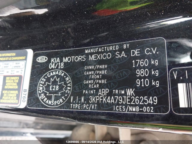 12699866 :رقم المزاد ، 3KPFK4A79JE262549 vin ، 2018 Kia Forte Lx/lx+ مزاد بيع