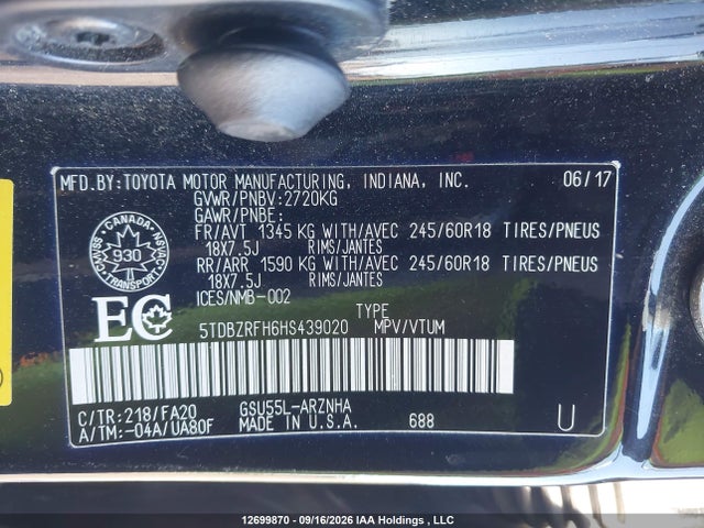 Toyota Highlander Le 2017 5TDBZRFH6HS439020 Image 18