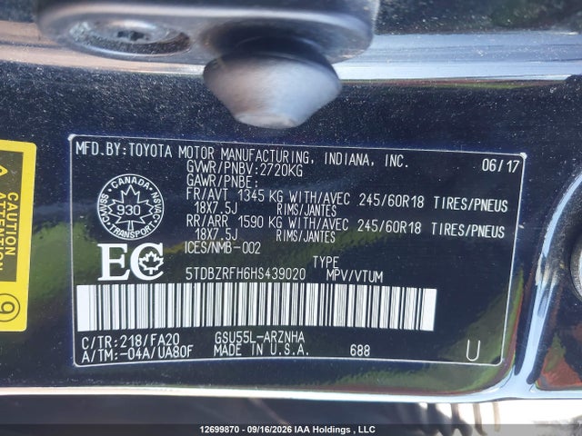 Toyota Highlander Le 2017 5TDBZRFH6HS439020 Image 9