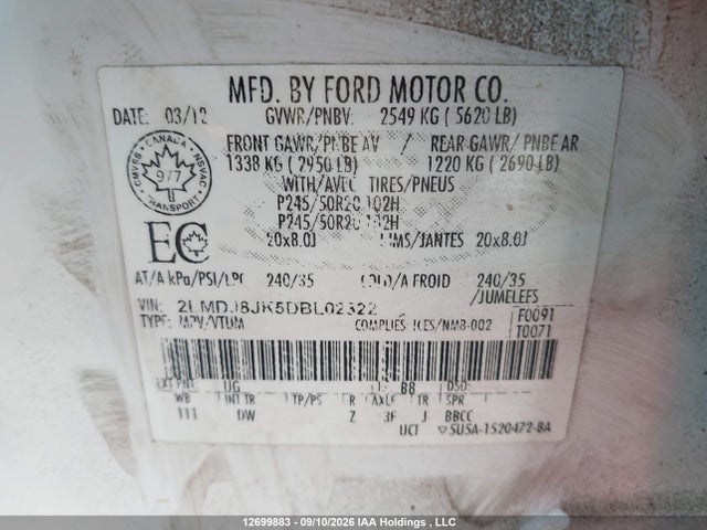 Продаж на аукціоні авто 2013 Lincoln Mkx, vin: 2LMDJ8JK5DBL02322, номер лоту: 12699883