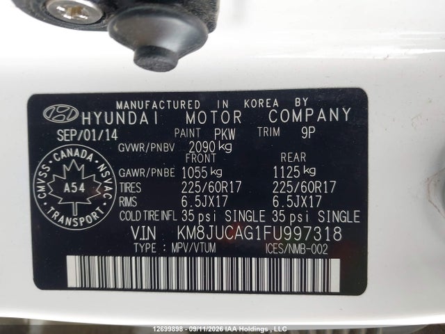 12699898 :رقم المزاد ، KM8JUCAG1FU997318 vin ، 2015 Hyundai Tucson Gls مزاد بيع