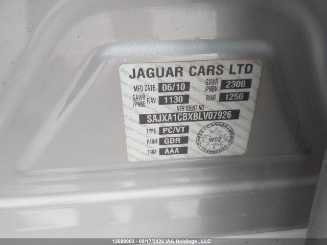 12699903 :رقم المزاد ، SAJXA1CBXBLV07926 vin ، 2011 Jaguar Xj مزاد بيع