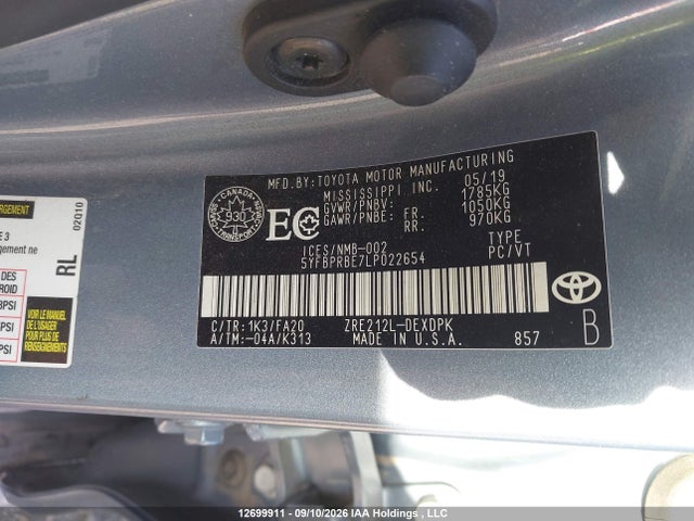 5YFBPRBE7LP022654 Toyota COROLLA L