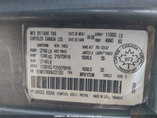 Aukcja sprzedaży 1998 Dodge Power Ram 3500 St, vin: 1B7MF3368WJ221253, numer aukcji: 12699912