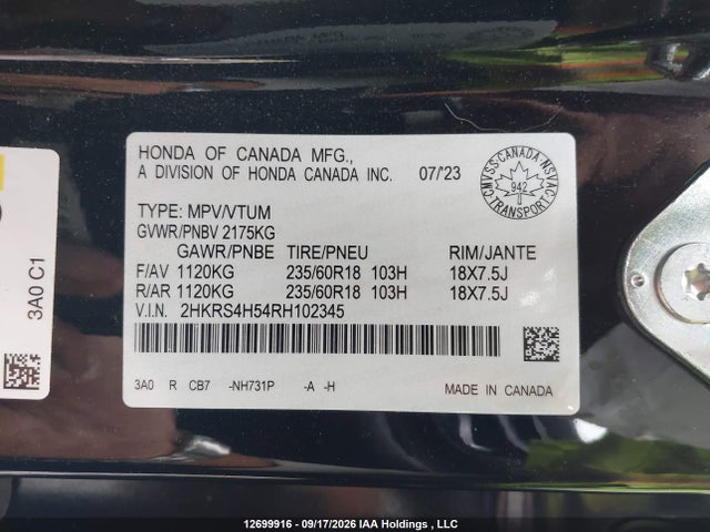 Aukcja sprzedaży 2024 Honda Cr-v Sport, vin: 2HKRS4H54RH102345, numer aukcji: 12699916