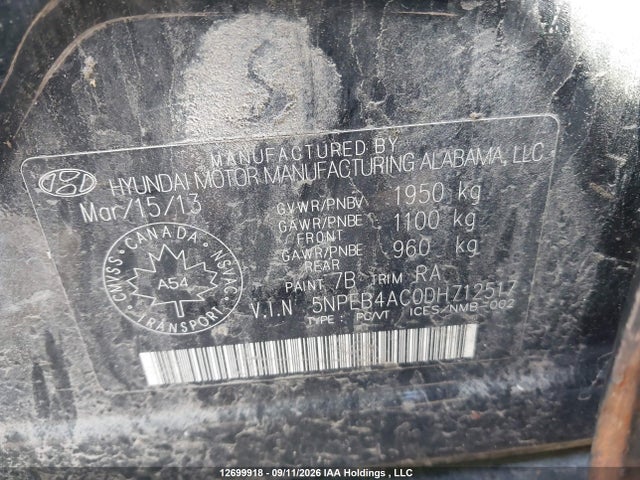 Продаж на аукціоні авто 2013 Hyundai Sonata Gl, vin: 5NPEB4AC0DH712517, номер лоту: 12699918