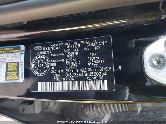 KM8J33A45HU520354 Hyundai Tucson Limited/sport And Eco/se