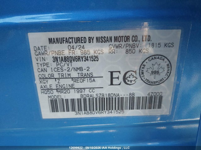Auction sale of the 2024 Nissan Sentra Sr, vin: 3N1AB8DV6RY341525, lot number: 12699922