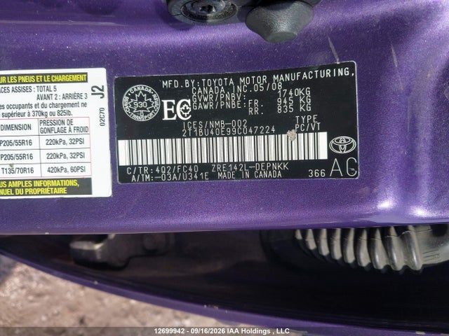 2009 Toyota Corolla Le მანქანა იყიდება აუქციონზე, vin: 2T1BU40E99C047224, აუქციონის ნომერი: 12699942
