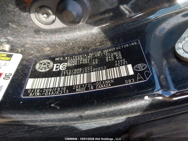 12699949 :رقم المزاد ، 2T1BURHE2GC490653 vin ، 2016 Toyota Corolla Le مزاد بيع