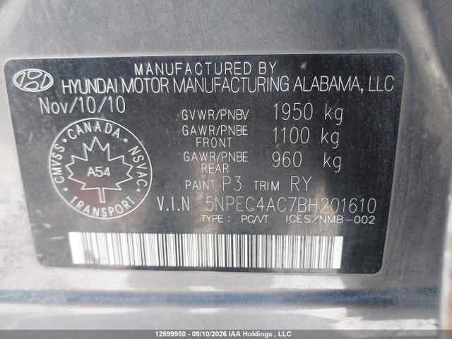 Продажа на аукционе авто 2011 Hyundai Sonata Limited, vin: 5NPEC4AC7BH201610, номер лота: 12699950