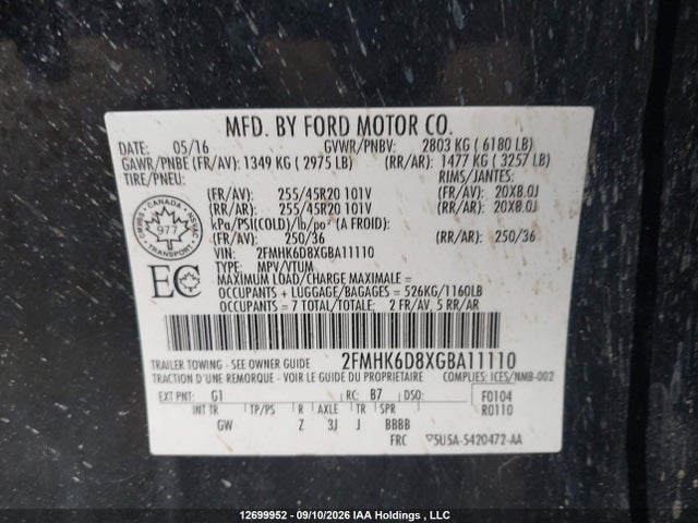 Ford Flex Limited 2016 2FMHK6D8XGBA11110 Image 9