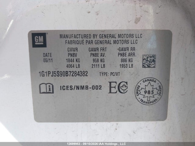 Продажа на аукционе авто 2011 Chevrolet Cruze Eco, vin: 1G1PJ5S90B7284382, номер лота: 12699953