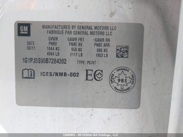 Продажа на аукционе авто 2011 Chevrolet Cruze Eco, vin: 1G1PJ5S90B7284382, номер лота: 12699953