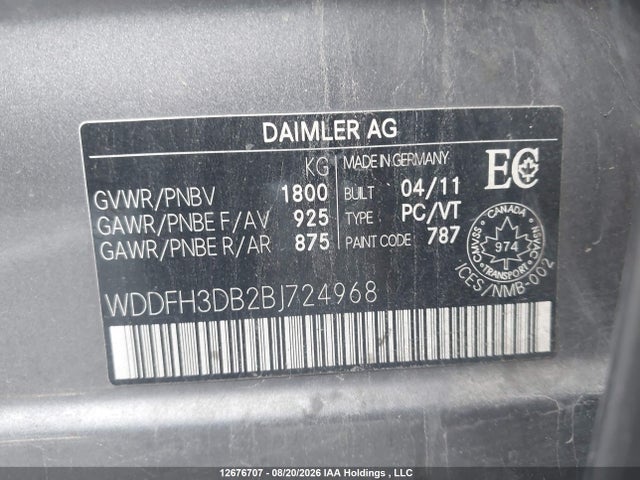 Aukcja sprzedaży 2011 Mercedes-benz B 200, vin: WDDFH3DB2BJ724968, numer aukcji: 12676707