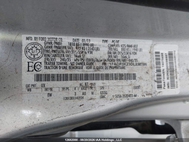 Aukcja sprzedaży 2013 Ford Focus Se, vin: 1FADP3K23DL238786, numer aukcji: 12682088